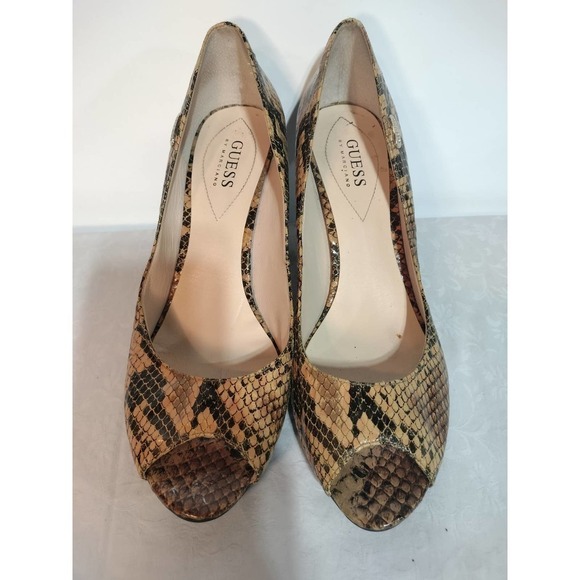 Guess by Marciano brown faux snake skin open toe stiletto heels woman 9.5 - Picture 4 of 13